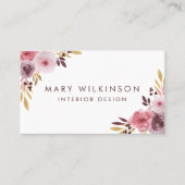 Roze, Mauve en Paarse Waterverf Flower & Leaves Visitekaartje (Voorkant)