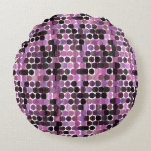 Roze, mauve en zwarte roos geometrisch rond kussen