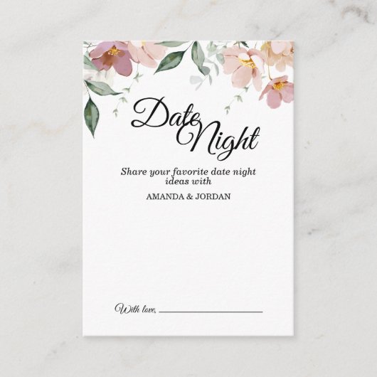 Roze Mauve Floral Date Night Idea Card Advieskaart (Voorkant)