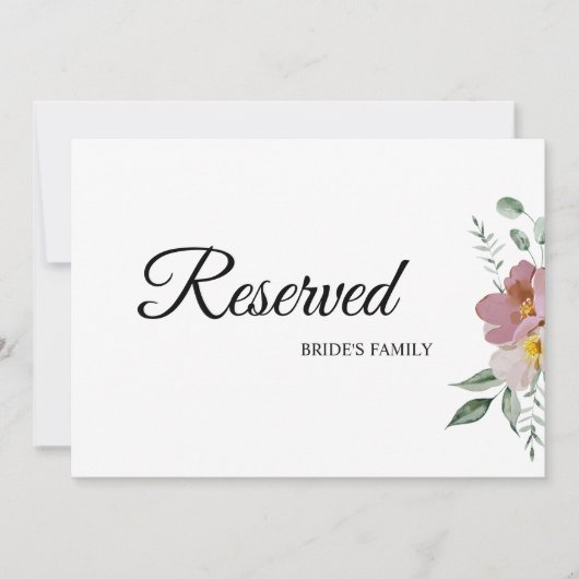 Roze Mauve Floral Wedding Reserved Sign (Voorkant)