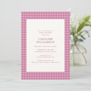 Roze Mauve Gingham Geruite Herfst Baby Shower Kaart