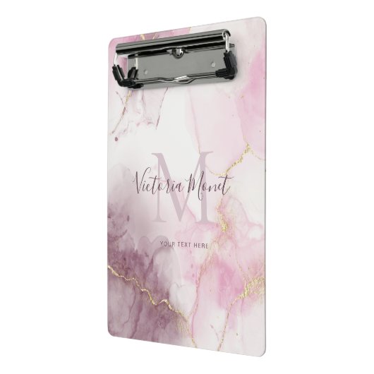 Roze Mauve Gold Vein Marble Script Mini Klembord (Angled2)