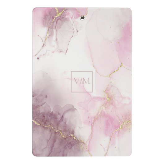 Roze Mauve Gold Vein Marble Script Mini Klembord (Achterkant)