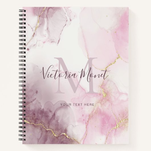 Roze Mauve Goud Ader Marmer Script Notitieboek (Voorkant)