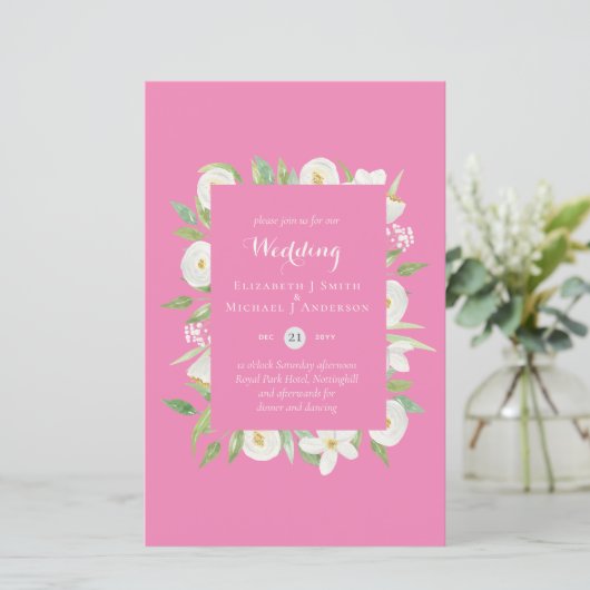 Roze Mauve Magnolia Budget Trouw Uitnodigingen A9 (Staand voorkant)