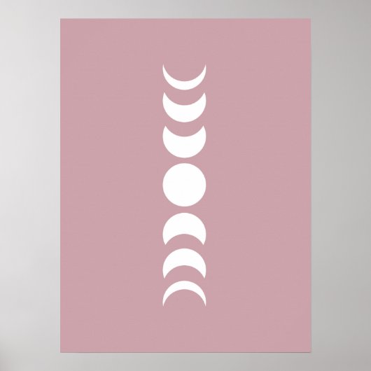 Roze / Mauve Minimalistische Maanfase Muurkunstpri Poster (Voorkant)