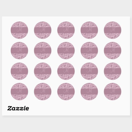 Roze & Mauve Monogram Ronde Sticker (Vel)