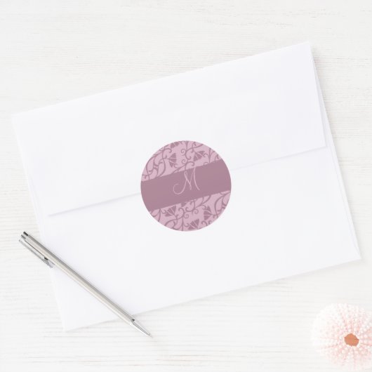 Roze & Mauve Monogram Ronde Sticker (Envelop)