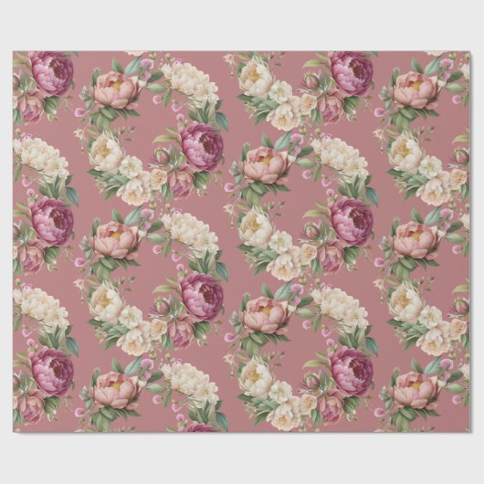 Roze Mauve Pioen Bloemenkrans Bruidsdouche Cadeaupapier (Vlak)