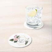 Roze Mauve Roos Bloemig Gouden Frame Bruidsdouche  Ronde Kartonnen Onderzetter (Insitu)