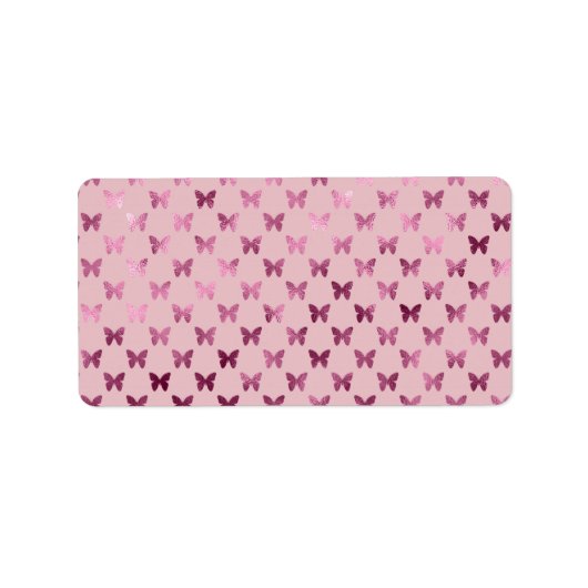 Roze Mauve Roos Vlinder Metallic Faux Folie Etiket (Voorkant)