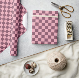 Roze Mauve Schachbrett Geruit Meisjesachtig Retro  Cadeaupapier