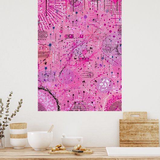 Roze Maximalistische Abstract: Frambozen Sundae Poster (Keuken)
