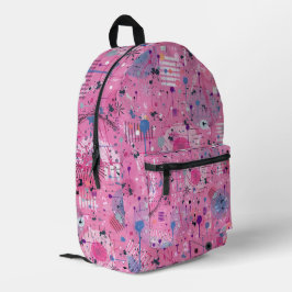 Roze Maximalistische Abstracte Kunst Bedrukte Rugzak