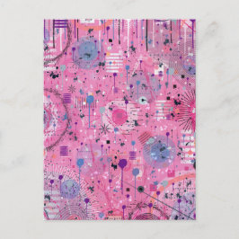 Roze Maximalistische Abstracte Kunst Briefkaart