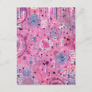 Roze Maximalistische Abstracte Kunst Briefkaart