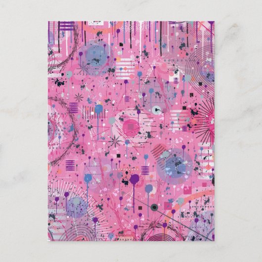 Roze Maximalistische Abstracte Kunst Briefkaart (Voorkant)