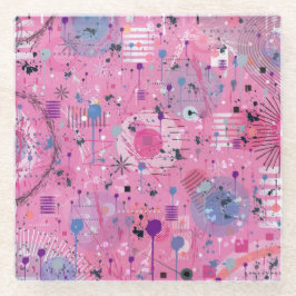 Roze Maximalistische Abstracte Kunst  Glazen Onderzetter