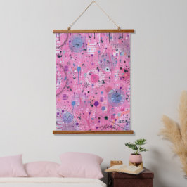 Roze Maximalistische Abstracte Kunst Hangend Wandkleed