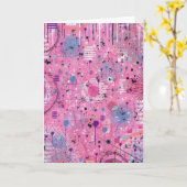 Roze Maximalistische Abstracte Kunst  Kaart (Gele Bloem)