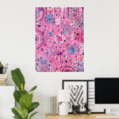 Roze Maximalistische Abstracte Kunst Poster (Thuiskantoor)
