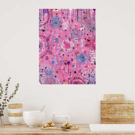 Roze Maximalistische Abstracte Kunst Poster