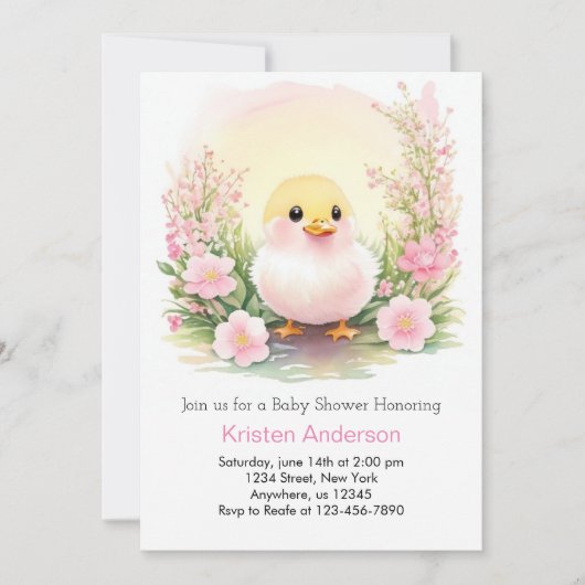 Roze Meadow Whimsy Duckling Meisje Baby shower Kaart (Voorkant)