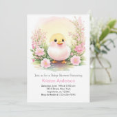 Roze Meadow Whimsy Duckling Meisje Baby shower Kaart (Staand voorkant)
