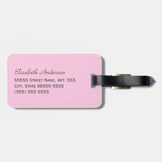  roze medaillon-dameskutje met naam bagagelabel (Achterkant horizontaal)