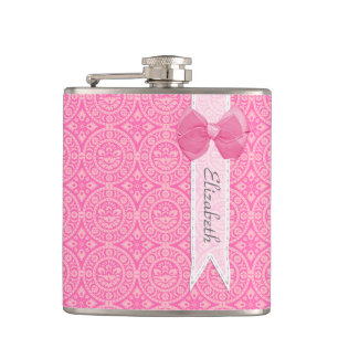 roze medaillon-dameskutje met naam heupfles