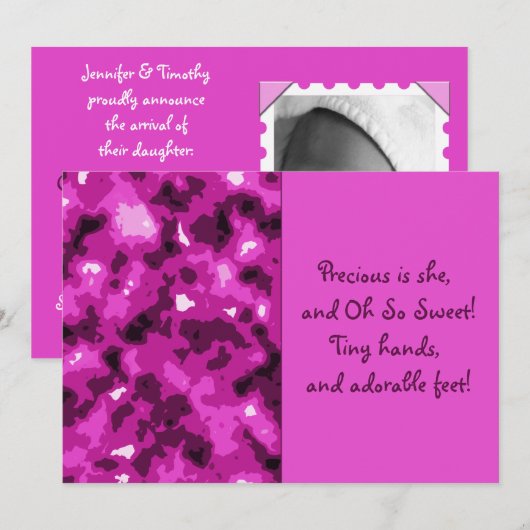 Roze mededeling over de geboorte van Camouflage Ba Aankondiging (Voorkant / Achterkant)