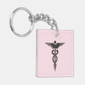 Roze Medical Caduceus Sleutelhanger (Voorkant Links)