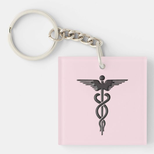 Roze Medical Caduceus Sleutelhanger (Voorkant)