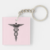 Roze Medical Caduceus Sleutelhanger (Achterkant)