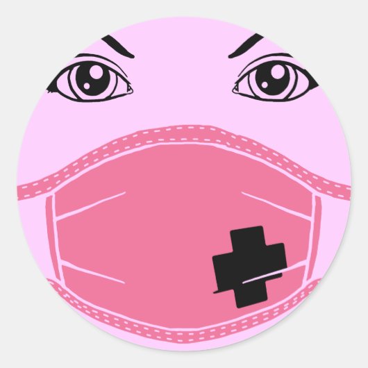 Roze medisch masker Grafisch Ronde Sticker (Voorkant)