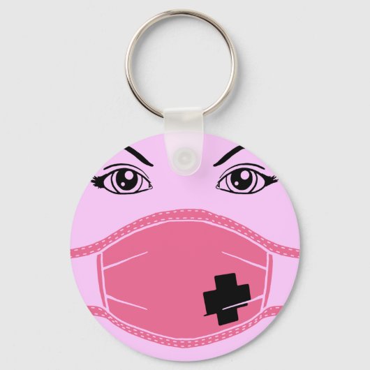 Roze medisch masker Grafisch Sleutelhanger (Voorkant)