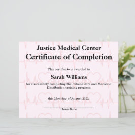 Roze medisch of verpleegcertificaat van voltooiing