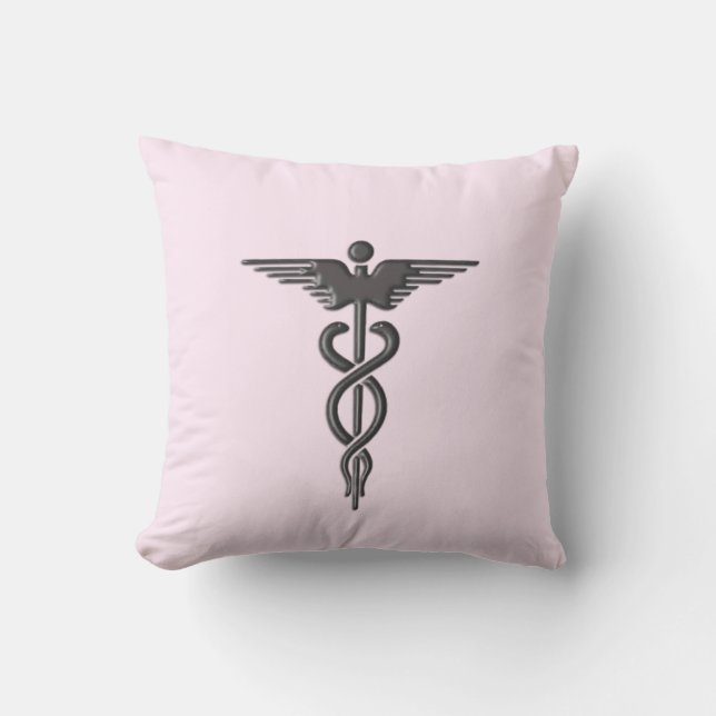 Roze Medische Caduceus Buitenkussen (Voorkant)