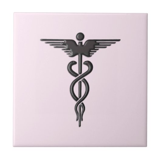 Roze Medische Caduceus Tegeltje (Voorkant)