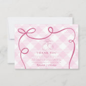 Roze Mediterrane Bow Gingham Lemons Wedding Bedankkaart (Voorkant)