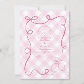 Roze Mediterrane Bow Gingham Lemons Wedding Kaart (Voorkant)