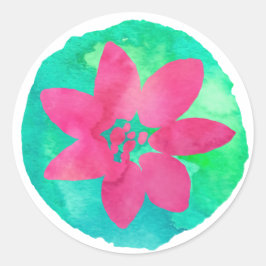 Roze Meerkleurige Tropische Bloem Ronde Sticker