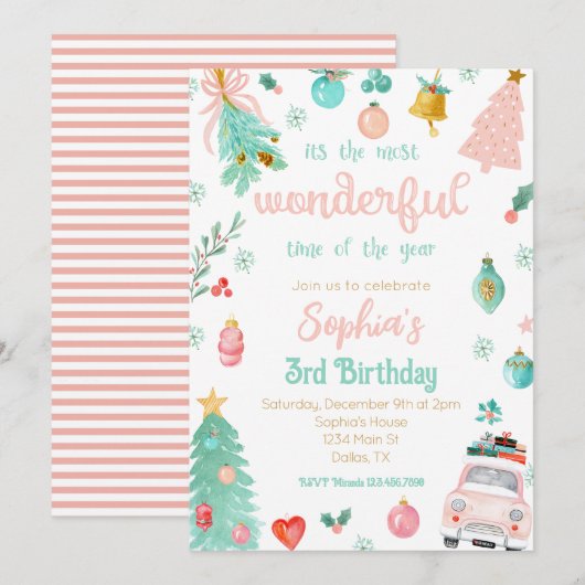 Roze Meest Wonderful Tijd van het Jaar Verjaardag Kaart (Voorkant / Achterkant)