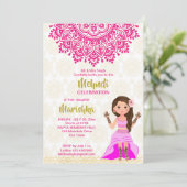 Roze mehndi mandala leuke Indiase cartoon Kaart (Staand voorkant)