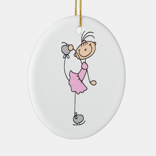 Roze meid Stick Figuur Ice Skater Keramisch Ornament (Rechts)