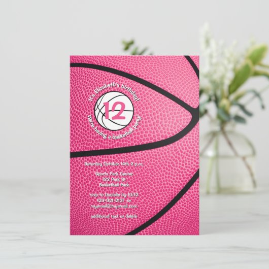 roze meiden basketbal kaart (Staand voorkant)