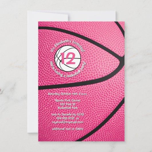 roze meiden basketbal kaart (Voorkant)
