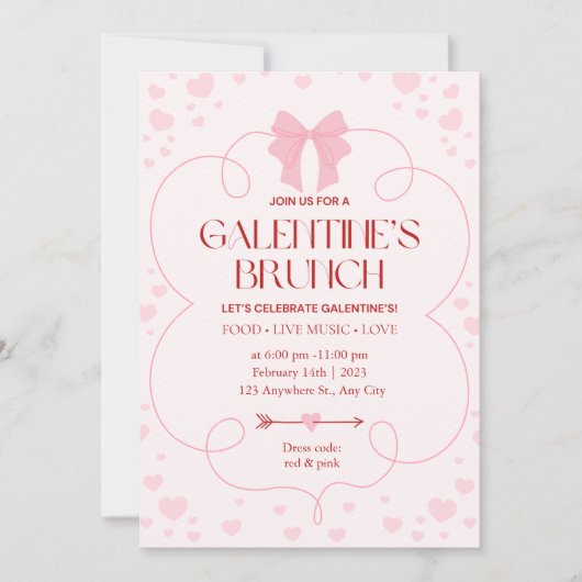 Roze Meiden Galentine's Day Brunch Uitnodiging (Voorkant)