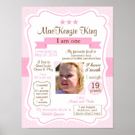 Roze meisje 1 jaar gebarentaal voor je verjaardags poster