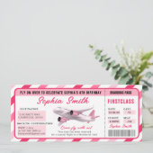 Roze meisje 1e Boarding Pass Vliegtuig Verjaardag Kaart (Staand voorkant)